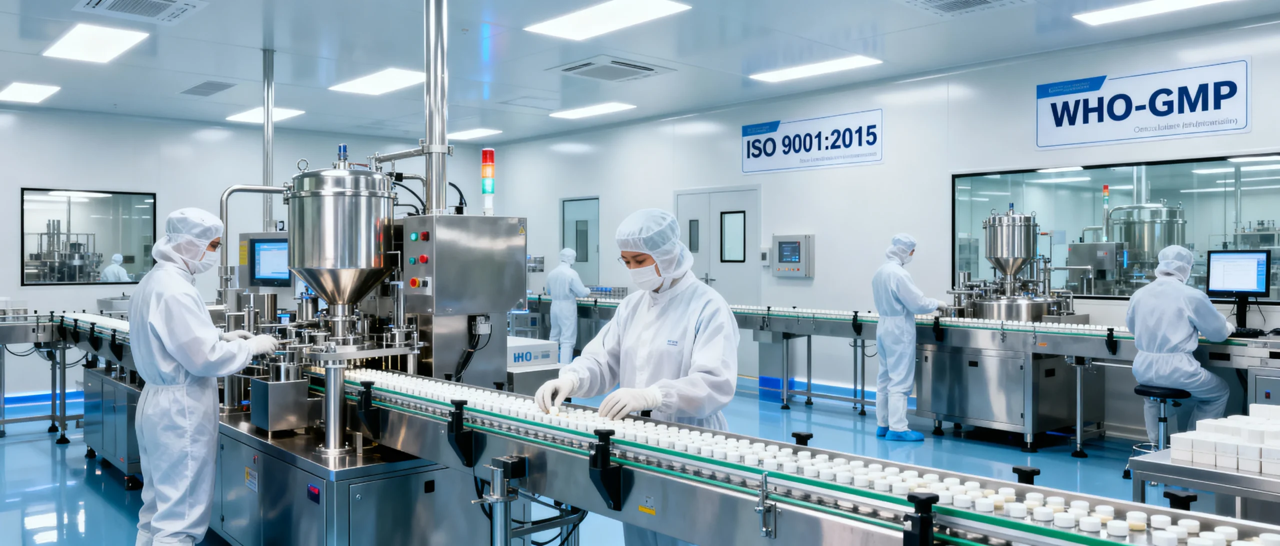 Modern pharmaceutical manufacturing facility with advanced machinery and cleanroom standards